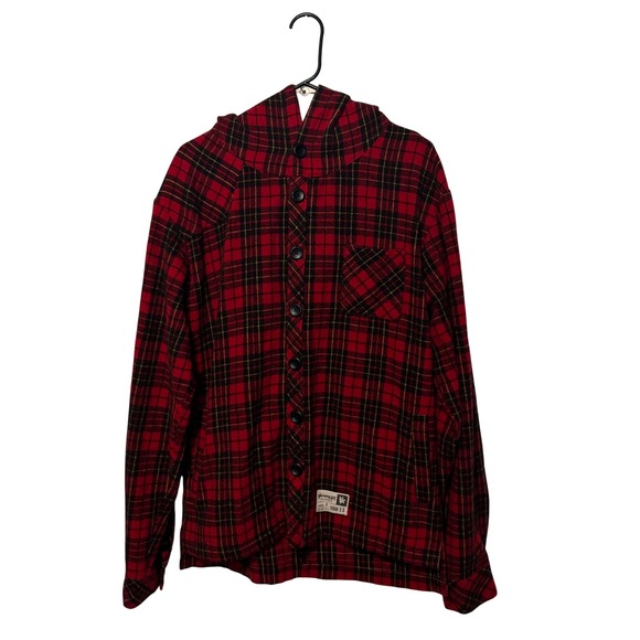 YoungLA Other - YoungLA Hooded Flannel Shirt Jacket Mens XL Red Black Plaid Shacket Hoodie
